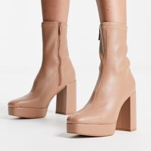 Stradivarius Beige Block Heel Boots